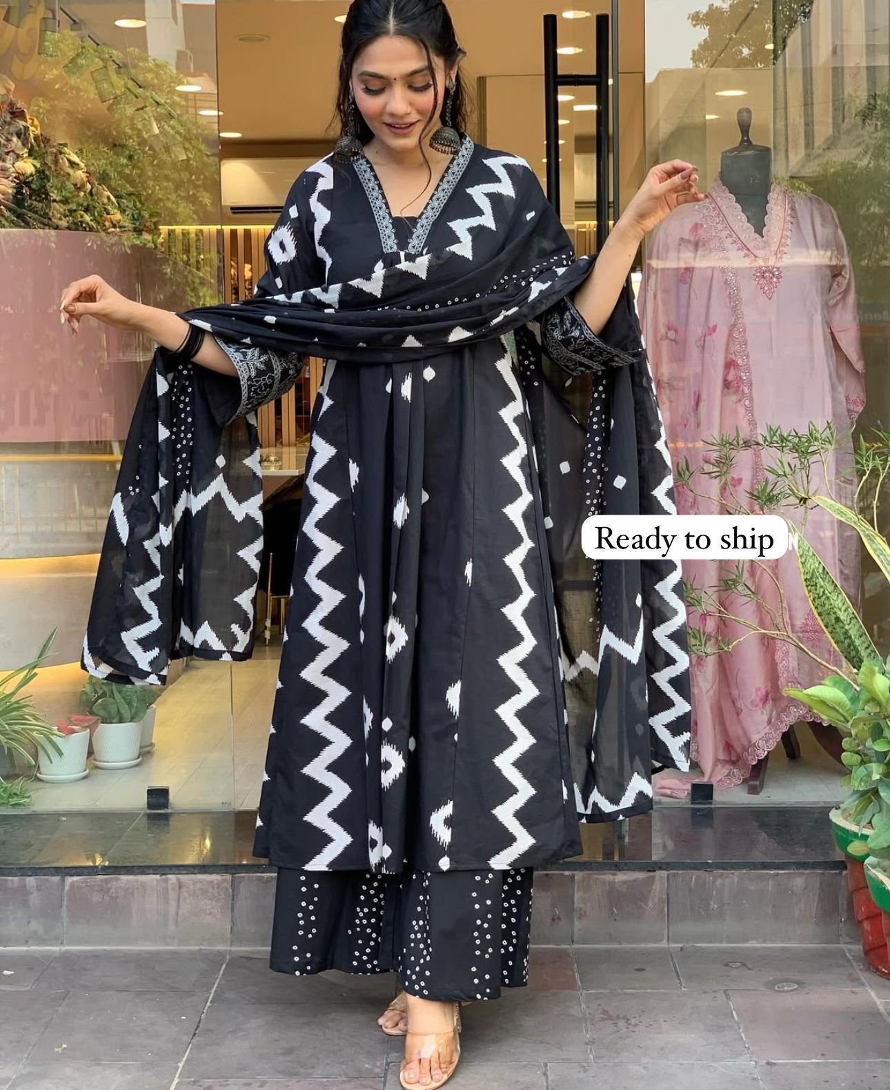 Cotton Procin Print Embroidered Suit Set